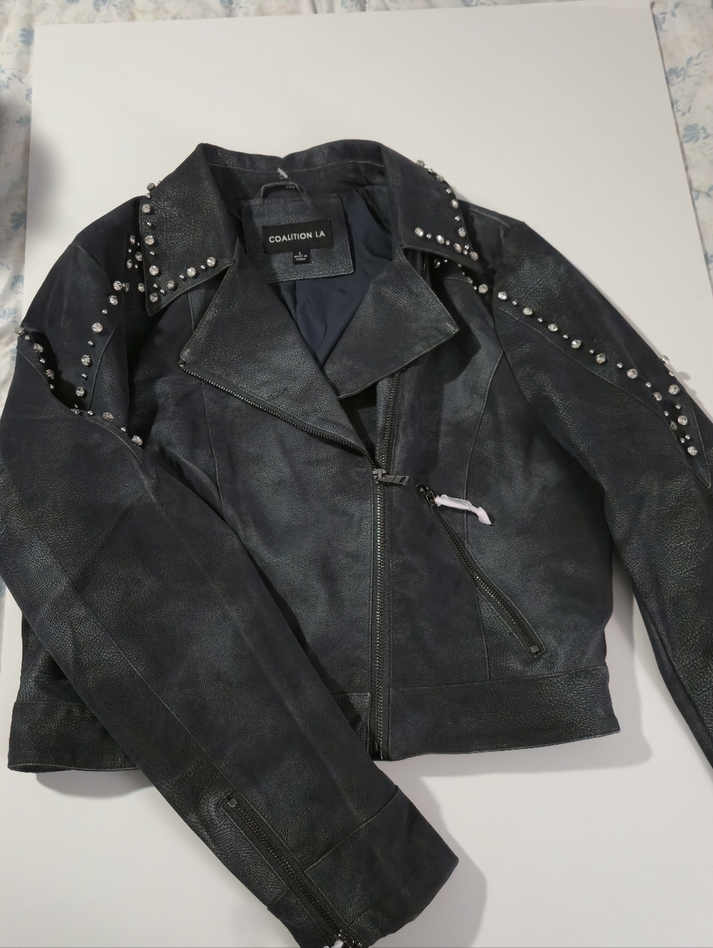 Stud-Trim Faux Leather Moto Jacket in Black - Picture 7 of 7